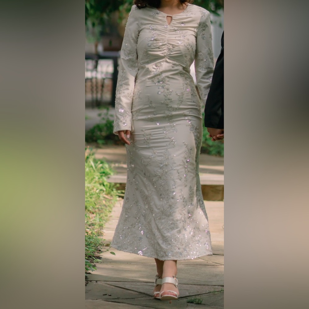 Self-Portrait White Embellished Midi Dress Altered